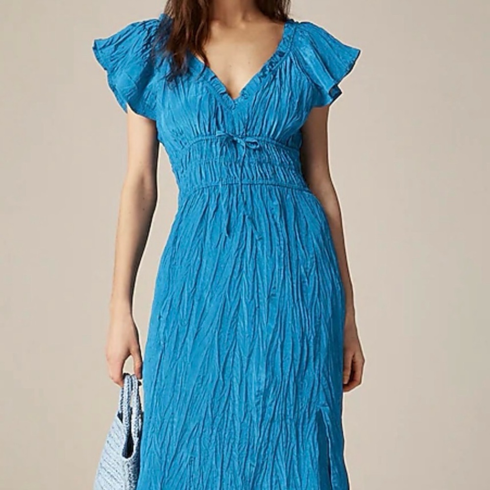 NWT J Crew Nordic Sea Blue Teal Palermo maxi dress in viscose-blend crinkle